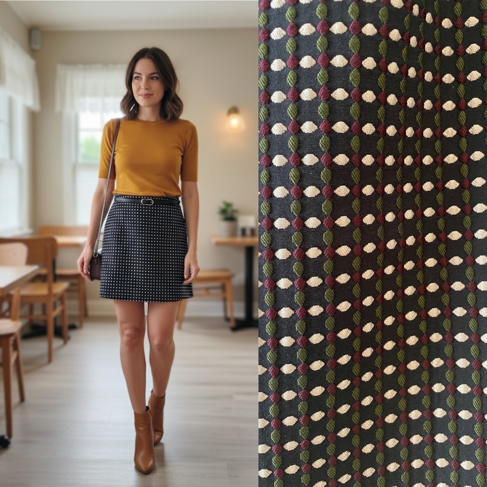 ANN TAYLOR Embroidered Textured Pencil Mini Skirt Navy Green Burgundy Size 8